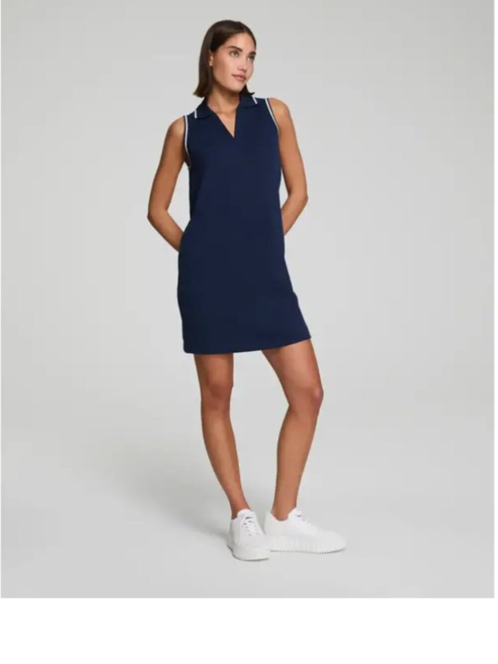 SPANX® AirEssentials Pique Polo Tank Dress, Navy with White Trim, NWT, 1X